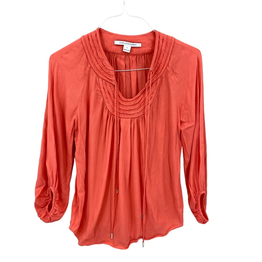 DIANE VON FURSTENBERG Aquilina Top Tie Neck Balloon Sleeves